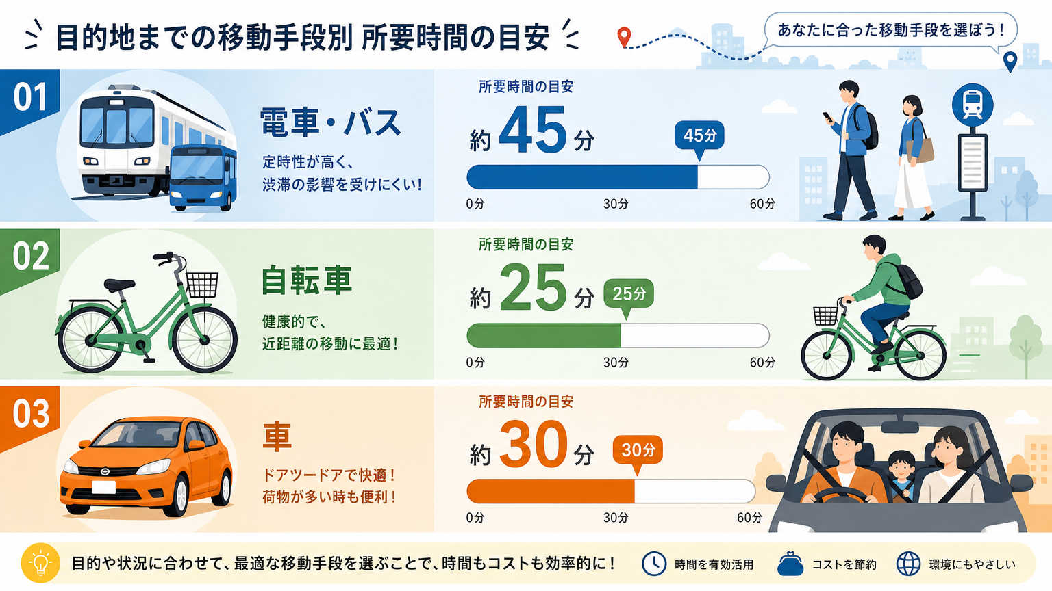 京都での通勤圏を交通手段別に考える